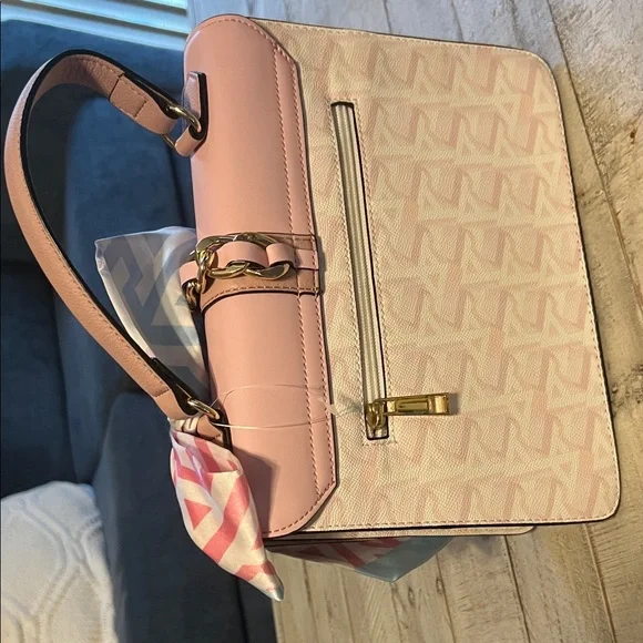 Aldo Elegant Pink and White Handbag with Scarf Accent - Picture 3 of 5